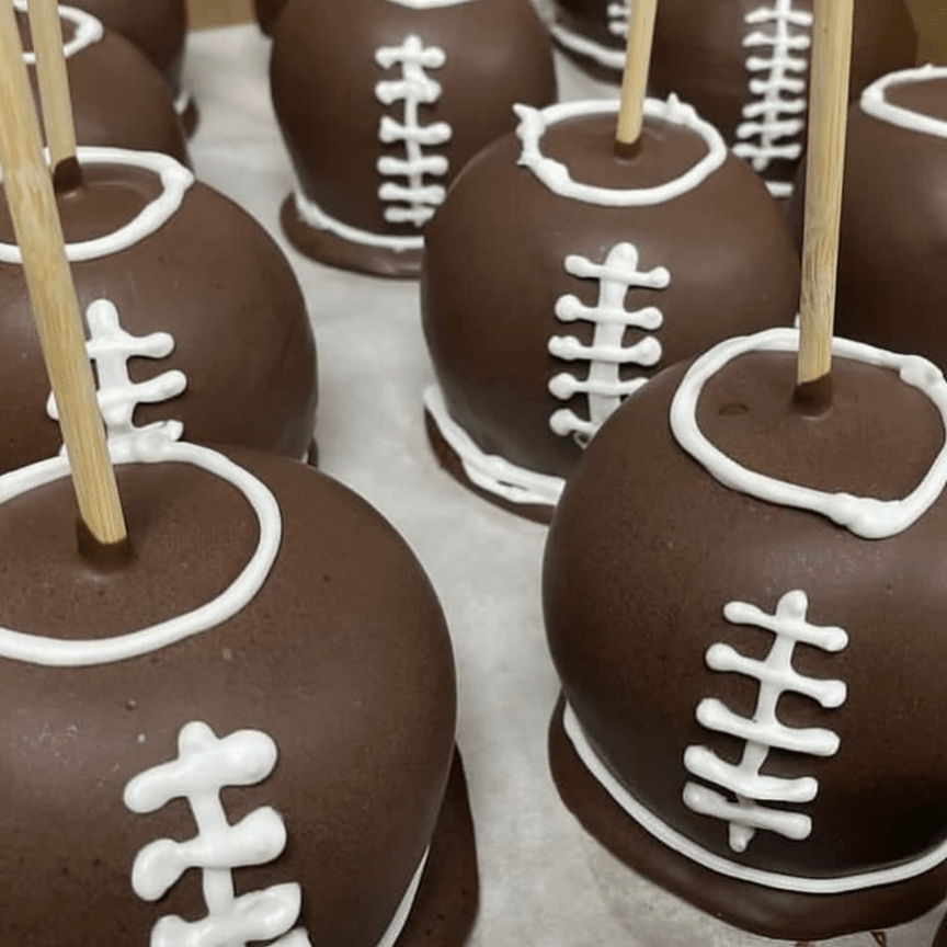 football themed caramel apples